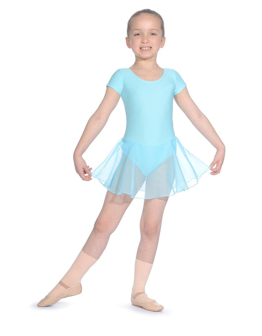 Short sleeved leotard with attached skirt